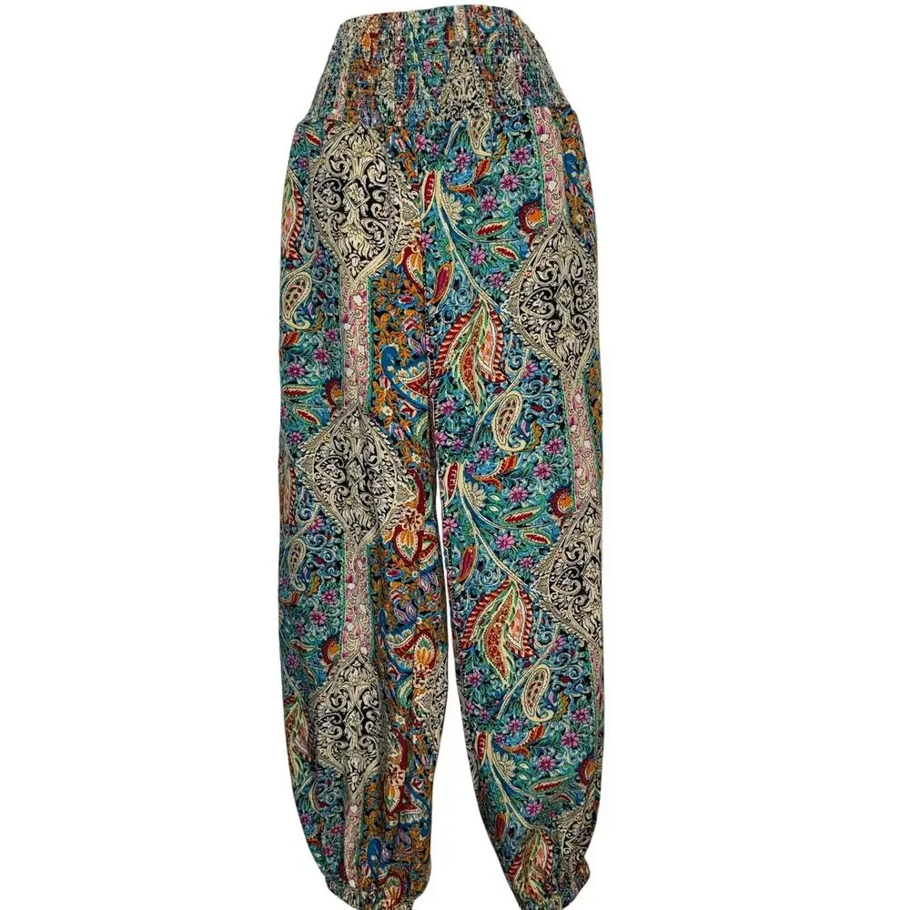 Cupshe Boho Floral Smocked Waist Tapered Leg Cover-Up Pants, Women's Size S - Picture 7 of 8